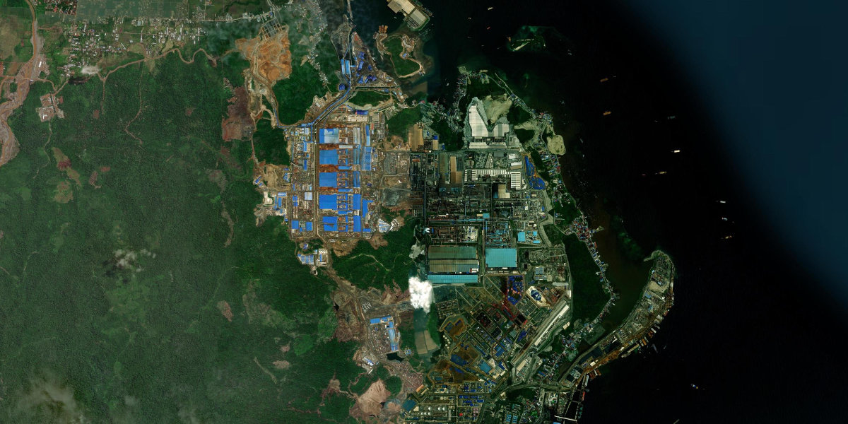Satellite view of the Indonesia Morowali Industrial Park (IMIP), a nickel-smelting complex on the coast of Central Sulawesi